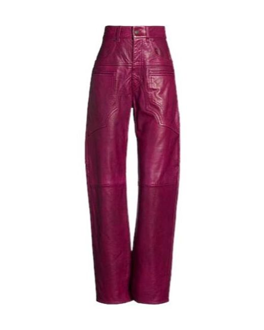 Isabel Marant Red Simple Straight-Leg Leather Pants