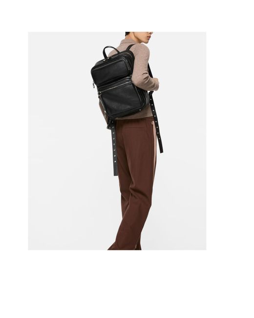 Acne Black Leather Top-Handle Backpack for men