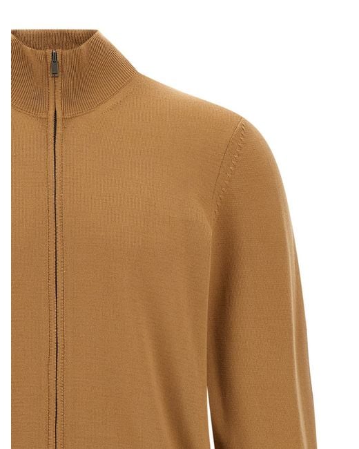 Boss Brown Shaved Knit Zip Cardigan for men