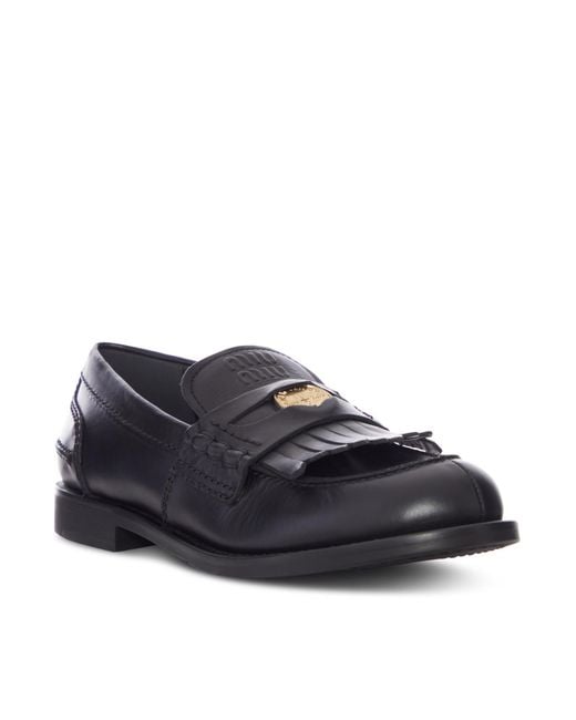 Miu Miu Black Round-Toe Loafers