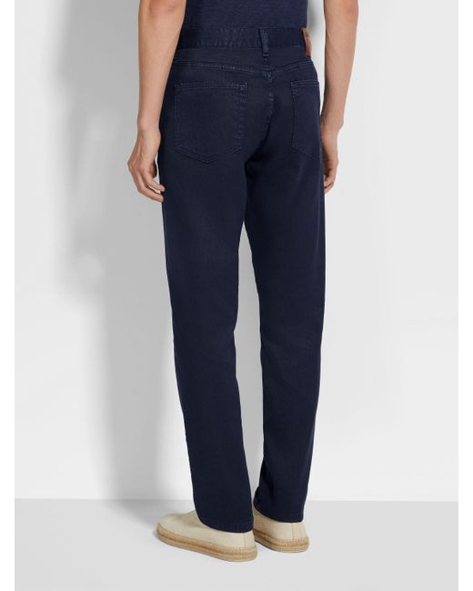 Zegna Blue Logo Patch Straight-Leg Jeans for men
