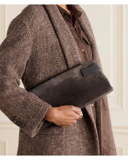 Brunello Cucinelli Brown Essence Precious Strapped Clutch Bag