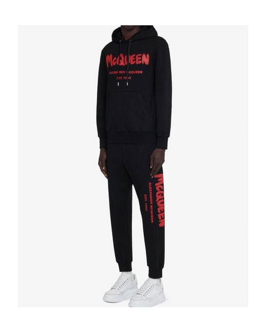 McQueen Black Logo Printed Drawstring Hoodie for men