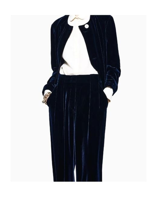Giorgio Armani Blue Velvet Straight-Leg Pants
