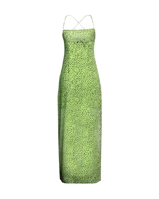 Ganni Green Floral-Print Flared Dress
