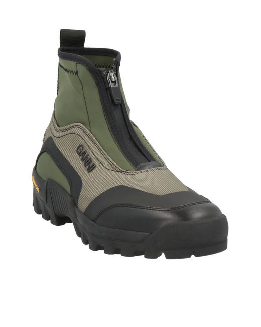 Ganni Green Low-Heel Hiking Boots