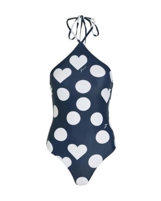 Jacquemus Blue Polka Dot High Neck Swimsuit