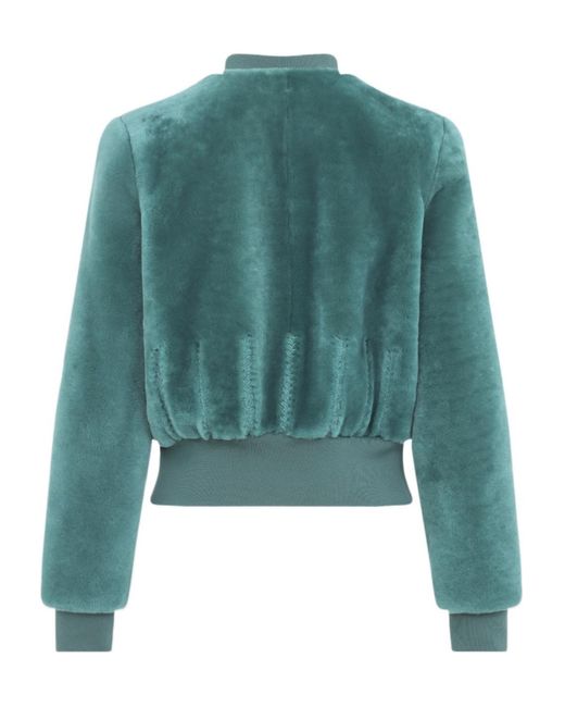 McQueen Green Long Sleeved Buttoned Fur Jacket