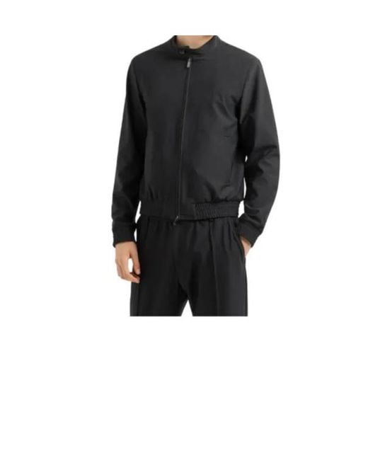 Emporio Armani Black Stand-Neck Zipper Jacket for men