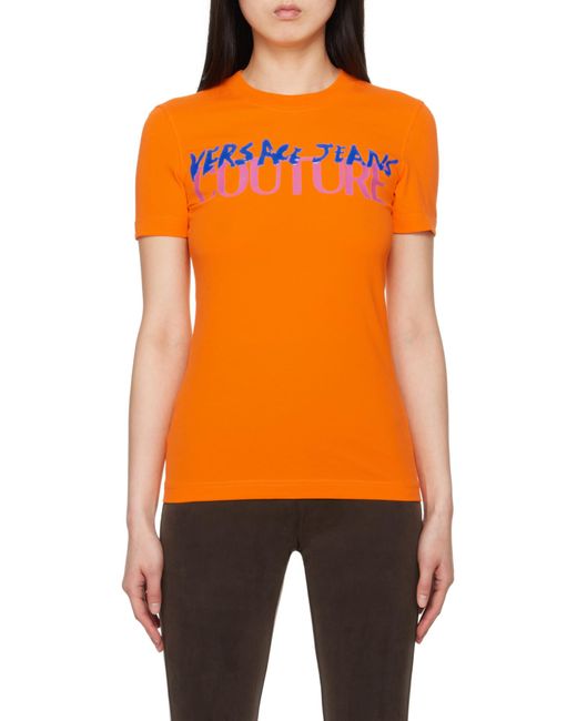Versace Jeans Orange Couture Logo Printed Crewneck T-Shirt