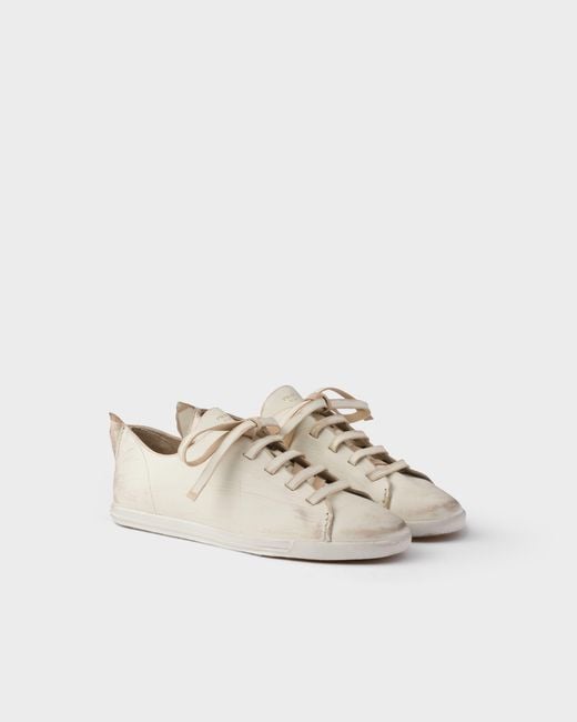 Prada White Round-Toe Lace-Up Sneakers