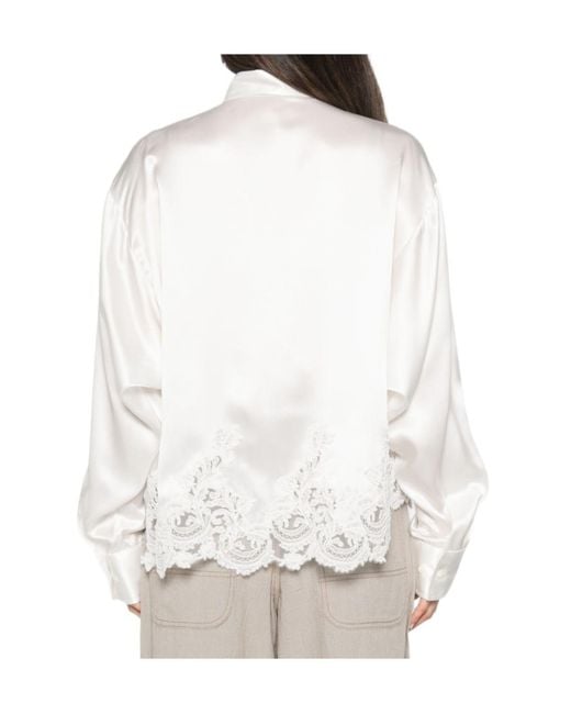 Ermanno Scervino White Lace-Trim Satin Shirt