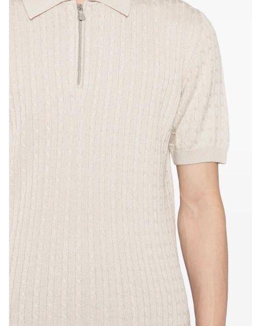 Eleventy White Cable-Knit Polo Shirt for men