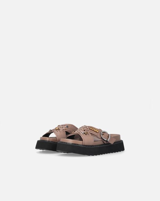 Pinko Brown Buckled Leather Sandals