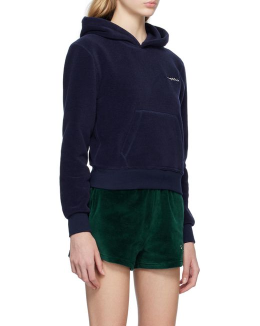 Sporty & Rich Blue Logo Embroidered Jersey Fleece Sweatshirt