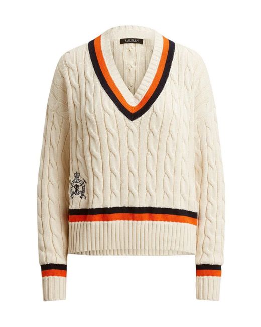 Ralph Lauren Natural Cable-Knit V-Neck Sweater