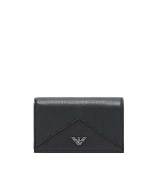 Emporio Armani Black Nappa Leather Card Holder With Flap With Geometric Detail for men