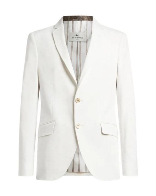 Etro White Roma Single-Breasted Blazer for men