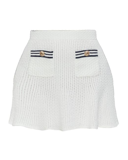 Self-Portrait White Textured Knit Mini Skirt