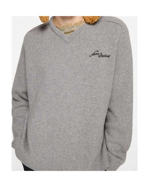 Acne Gray V-Neck Jumper for men