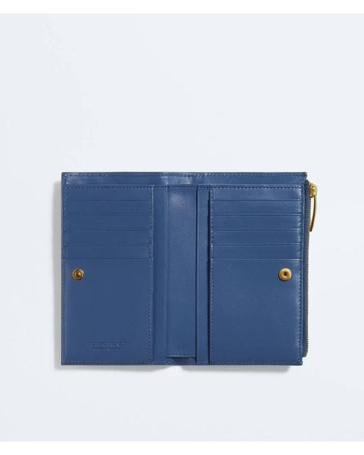 Bottega Veneta Blue Intrecciato Medium Bi-Fold Wallet