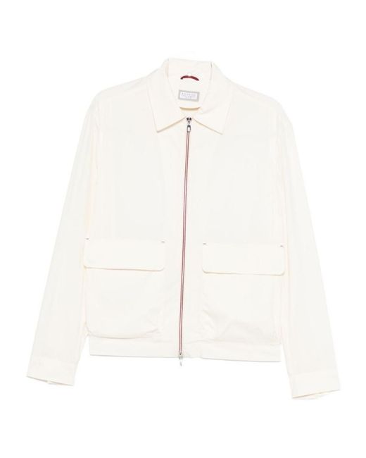 Brunello Cucinelli White Flap-Pocket Zip Jacket for men