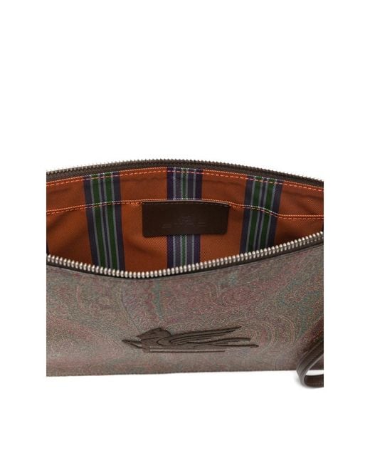 Etro Brown Paisley Logo Wristlet Bag for men