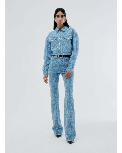 Alessandra Rich Blue Flower Printed Denim Jacket