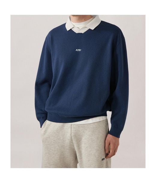 Autry Blue Contrast Collar Knitted Sweater for men
