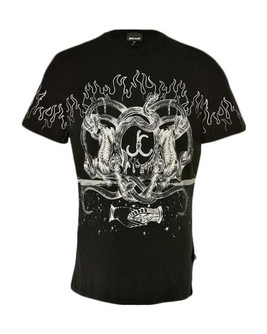 Just Cavalli Black Pattern Printed Short-Sleeved T-Shirt for men