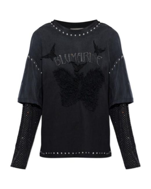 Blumarine Blue Butterfly-Print T-Shirt