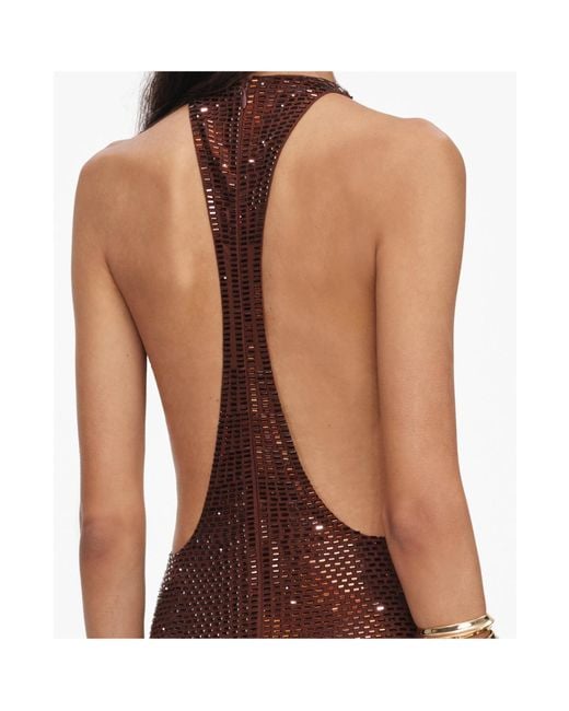 Self-Portrait Brown Sequined Cowl-Neck Dress