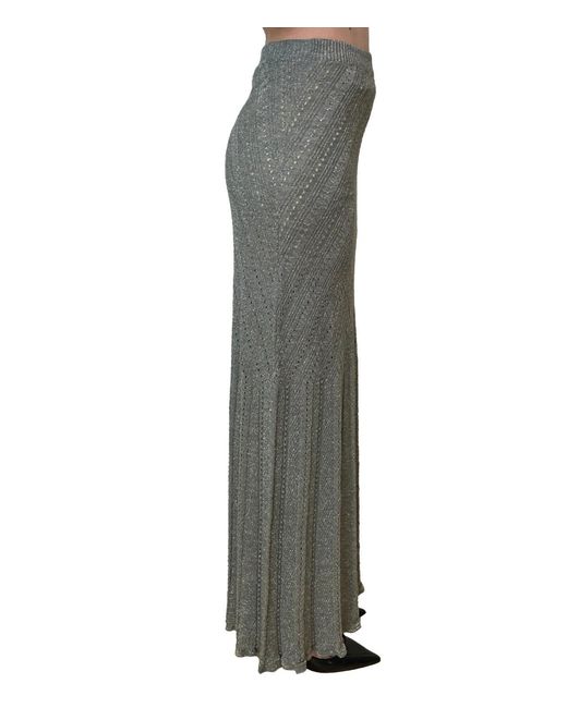 Twinset Gray Chevron Pleated Knitted Skirt