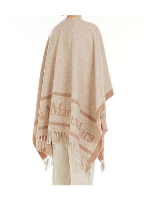 Max Mara Natural Logo Detailed Fringed Cape
