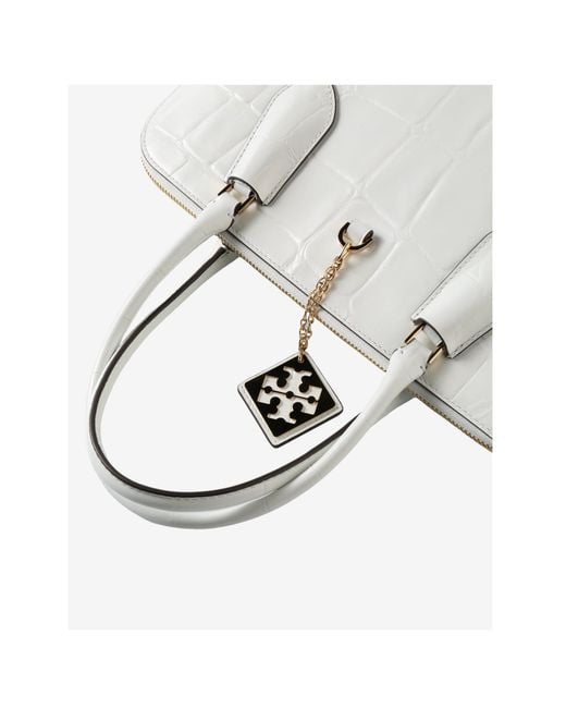 Tory Burch Gray Swing Crocodile-Embossed Tote Bag