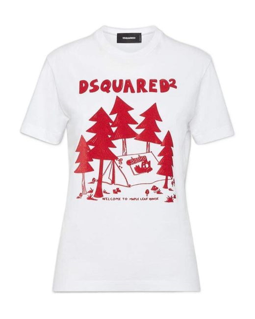 DSquared² White D2 Logo-Print T-Shirt