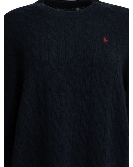 Polo Ralph Lauren Blue Cable-Knit Embroidered-Logo Mini Dress