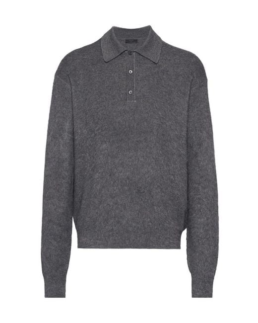 Prada Gray Cashmere And Silk Polo Sweater for men