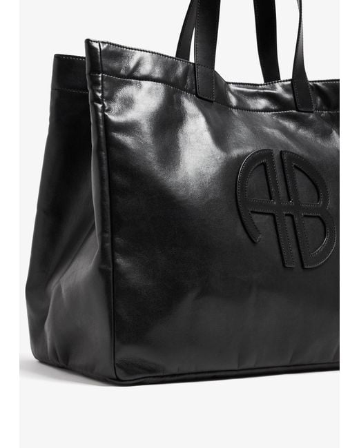 Anine Bing Black Large Rio Logo Patch Tote Bag
