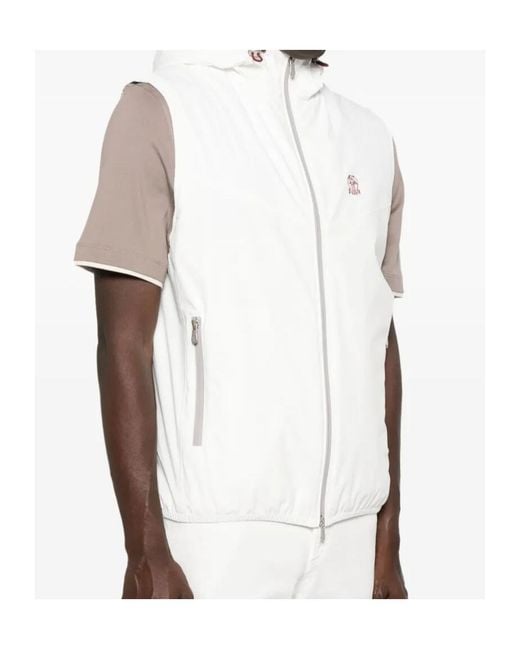 Brunello Cucinelli White Hooded Waistcoat for men