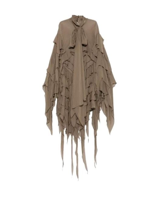 Blumarine Natural Ruffled Pussy-Bow Dress