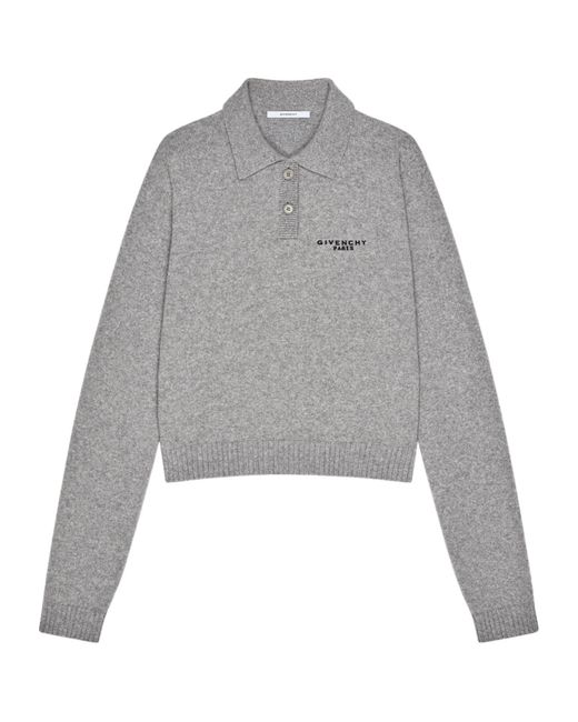 Givenchy Gray Logo Intarsia Long-Sleeve Knit Polo Shirt