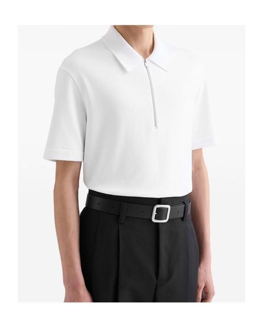 Jil Sander White Short Sleeve Knitted Polo Shirt for men