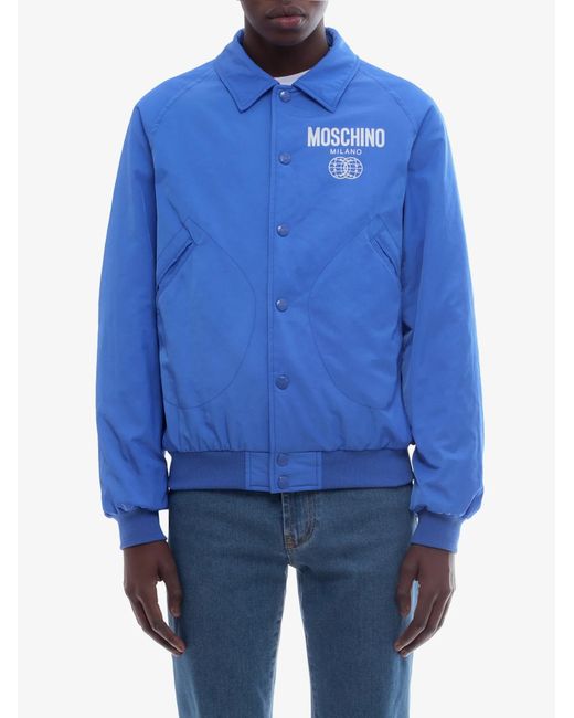 Moschino Blue Logo Printed Casual Jacket for men