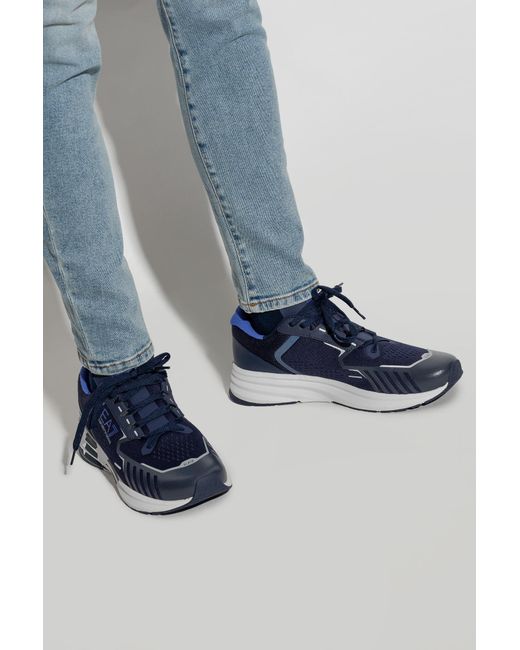 EA7 Blue Logo-Print Mesh-Panelling Sneakers for men