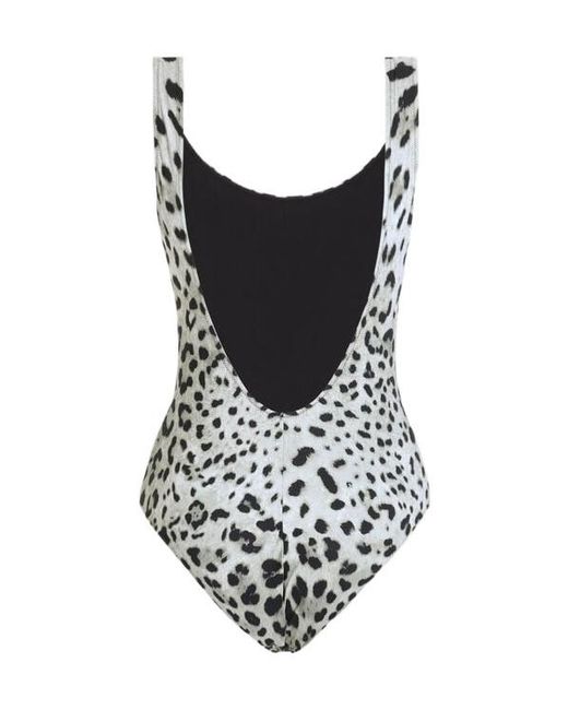 Dolce & Gabbana White Leopard- One-Piece Racing Swimsuit