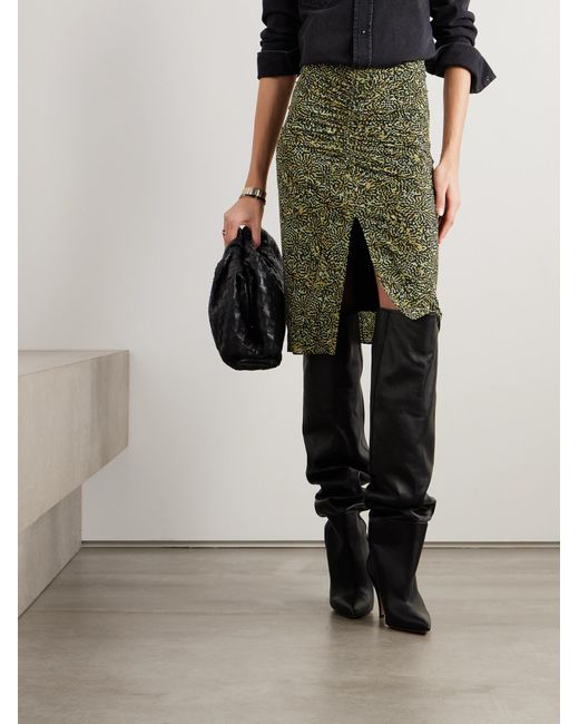 Isabel Marant Green Ruched-Front Patterned Midi Skirt