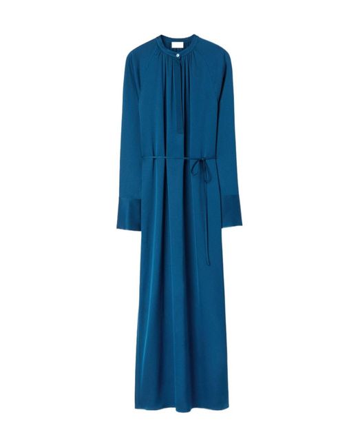 Filippa K Blue Tie-Waist V-Neck Midi Dress