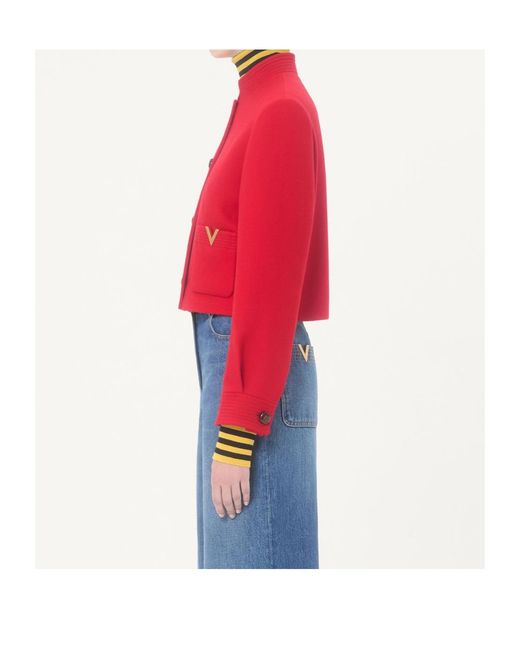 Valentino Red Drill Double Logo Plaque Button-Up Jacket