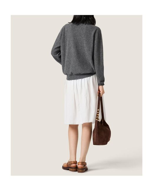 Miu Miu Gray Wool And Cashmere Cardigan With Suede Details